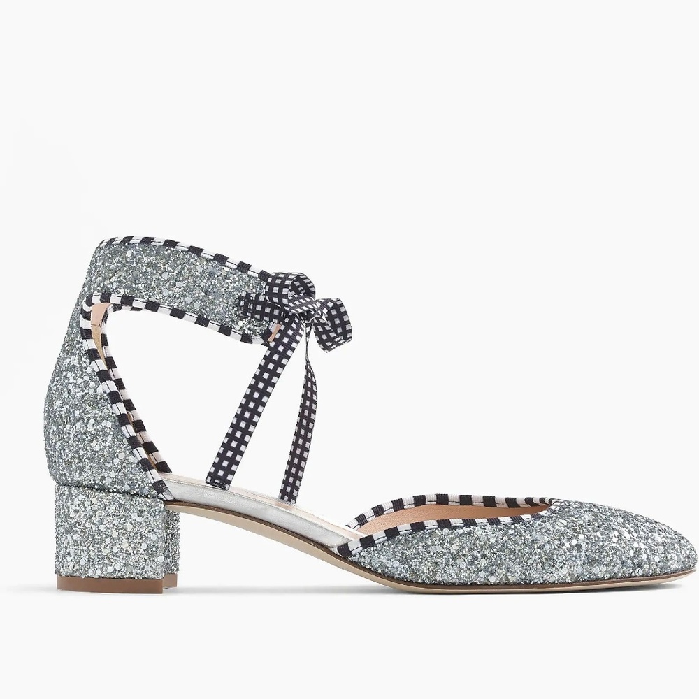 J.Crew Glittery ankle-tie heels 7 1/2